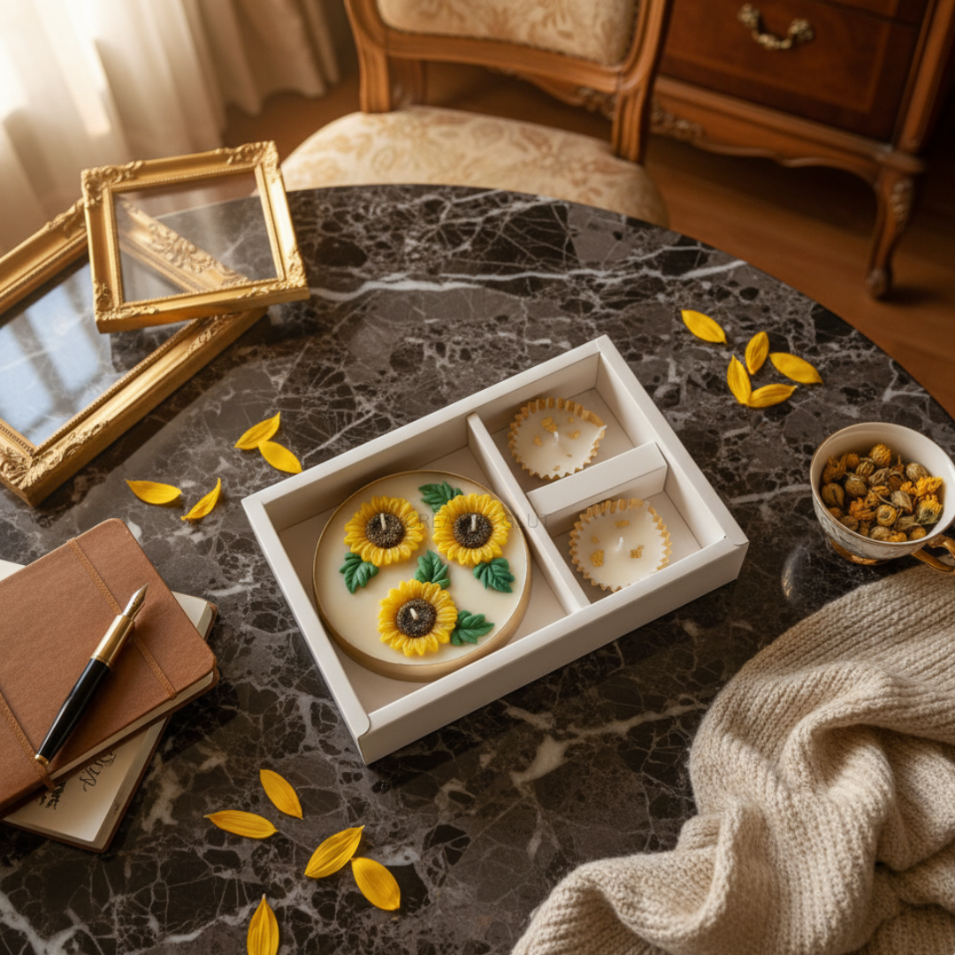 Sunflower Urli & Metal Dia Candle Gift Box